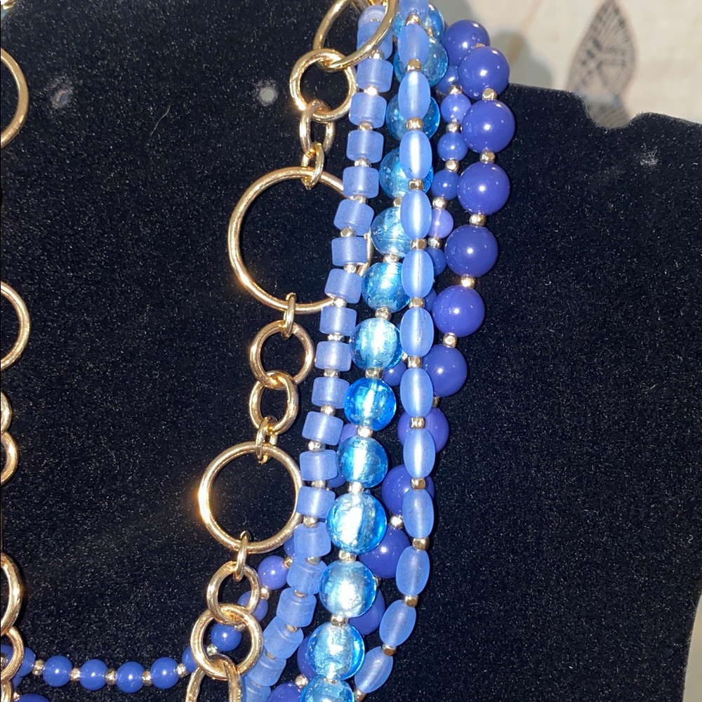Chunky Statement Blue Beaded Multi-Strand Necklac… - image 4